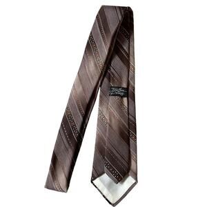 Vintage Jonathan Peters Tie | 80s 90s Brown Striped Slim 3”, Business Formal